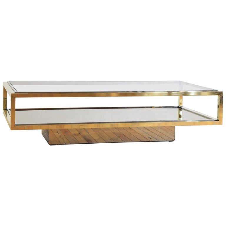 Brass, Chrome, Mirrored and Glass Coffee Table