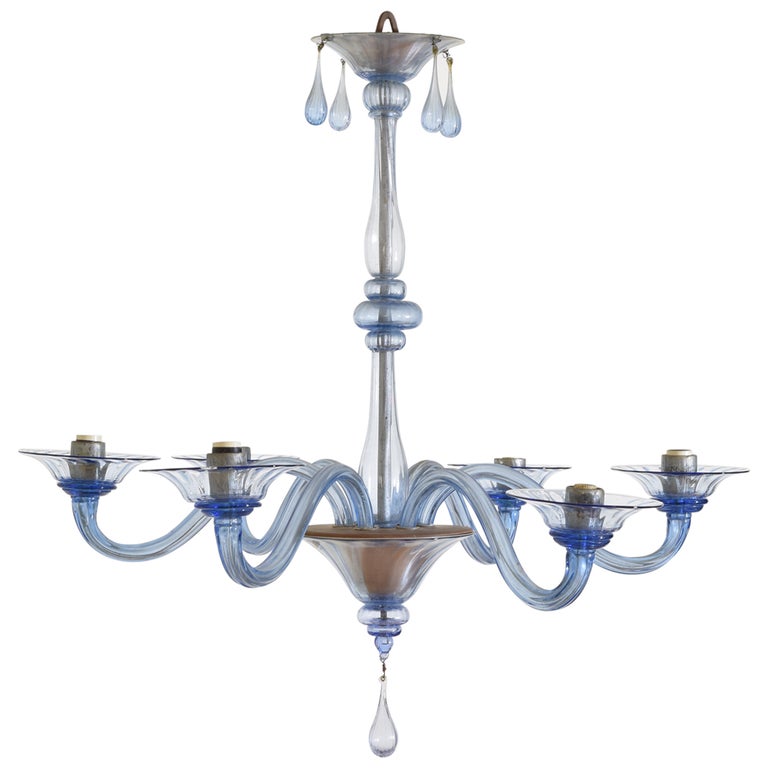 Murano Blue Glass 6-Light Chandelier