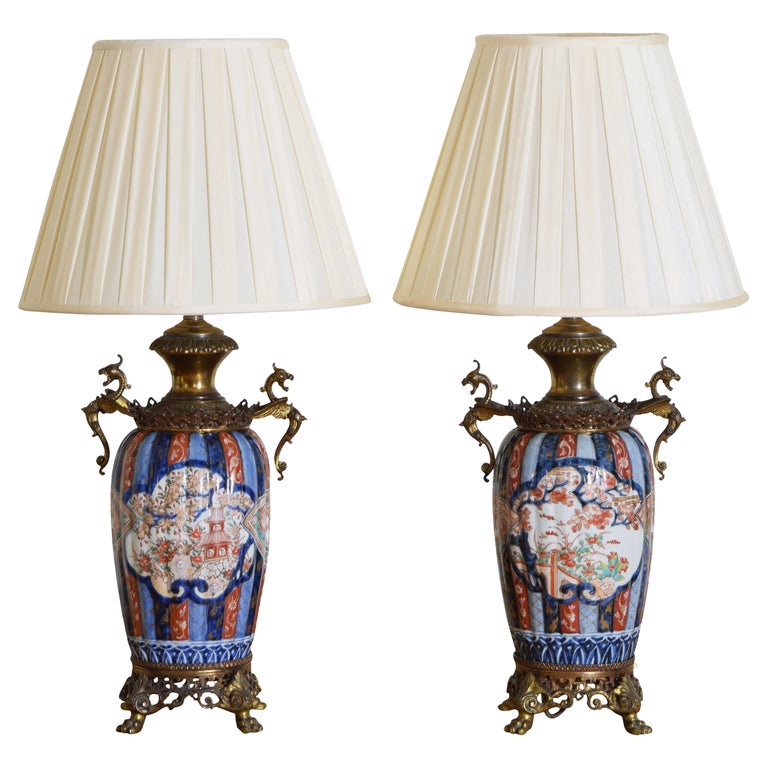 Pair of Imari Porcelain and Brass Table Lamps