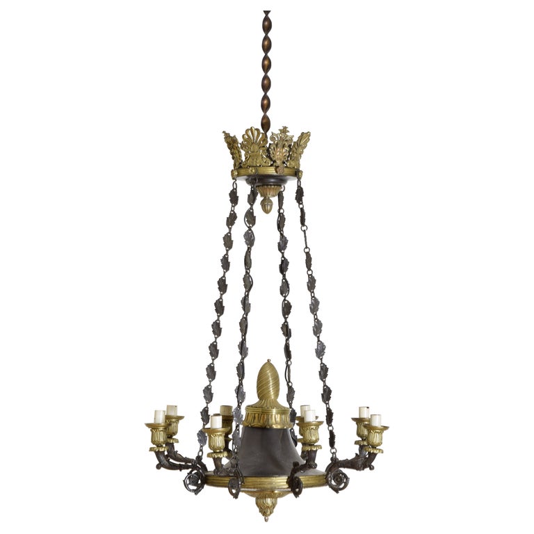 Patinated Metal and Brass 8-Arm Chandelier