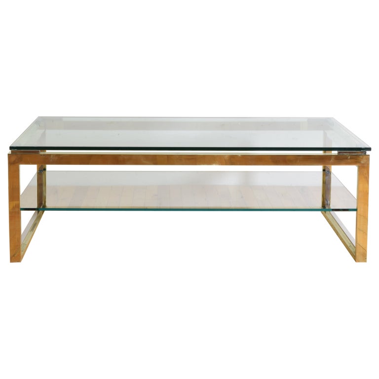 Brass and Chrome 2-Tier Glass Coffee Table