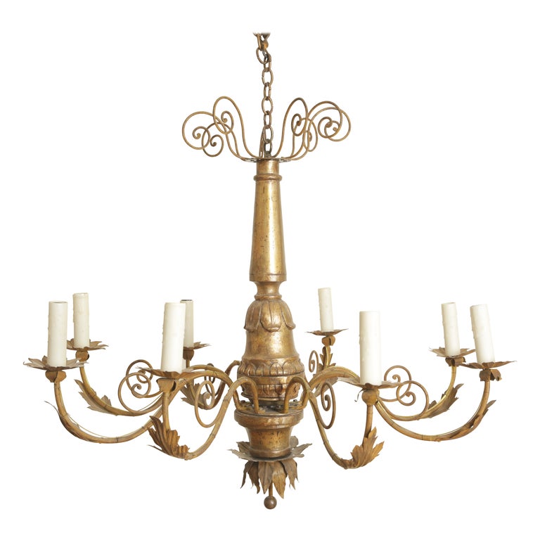 Giltwood, Iron, and Metal 8-Light Chandelier