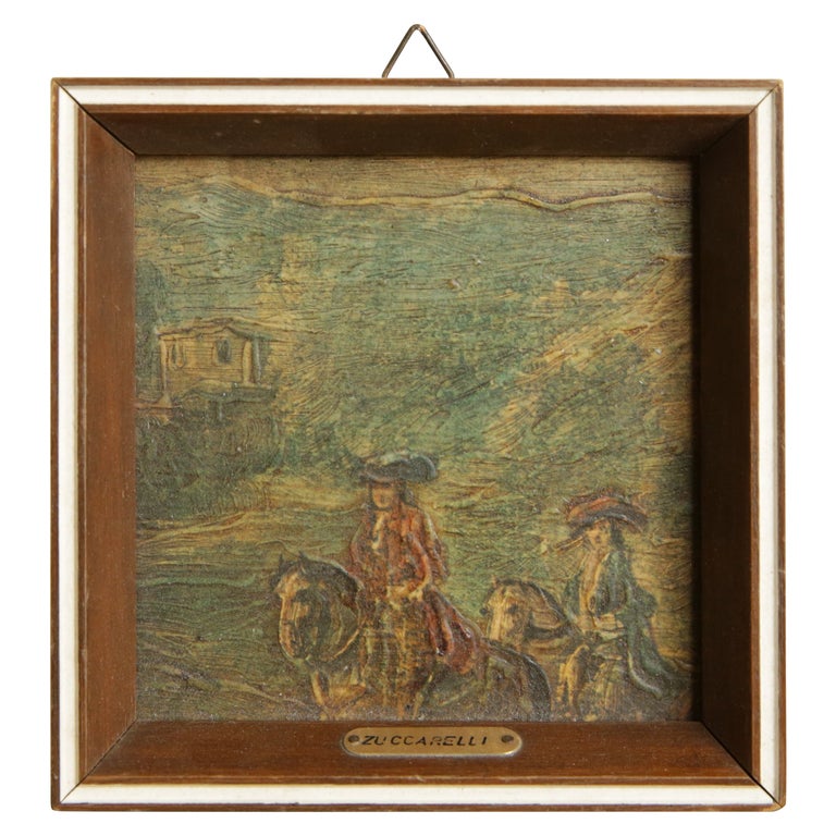 Small Oil on Board, Riders in Landscape with Villa