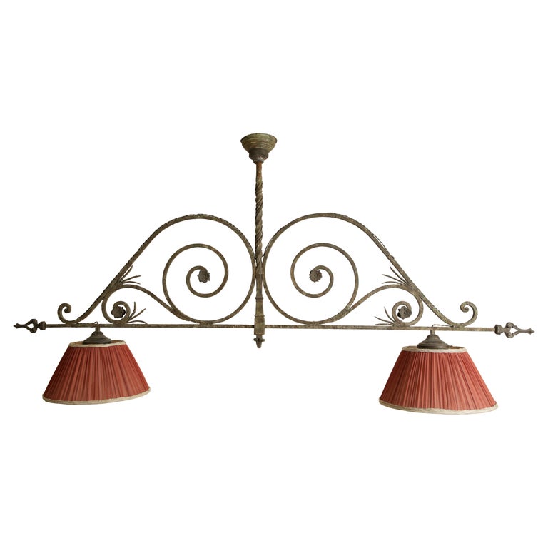 Wrought Iron 2-Light Billiards Fixture with Shades