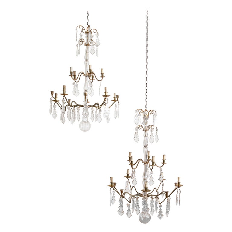 Pair of Gilt Bronze and Glass Chandeliers