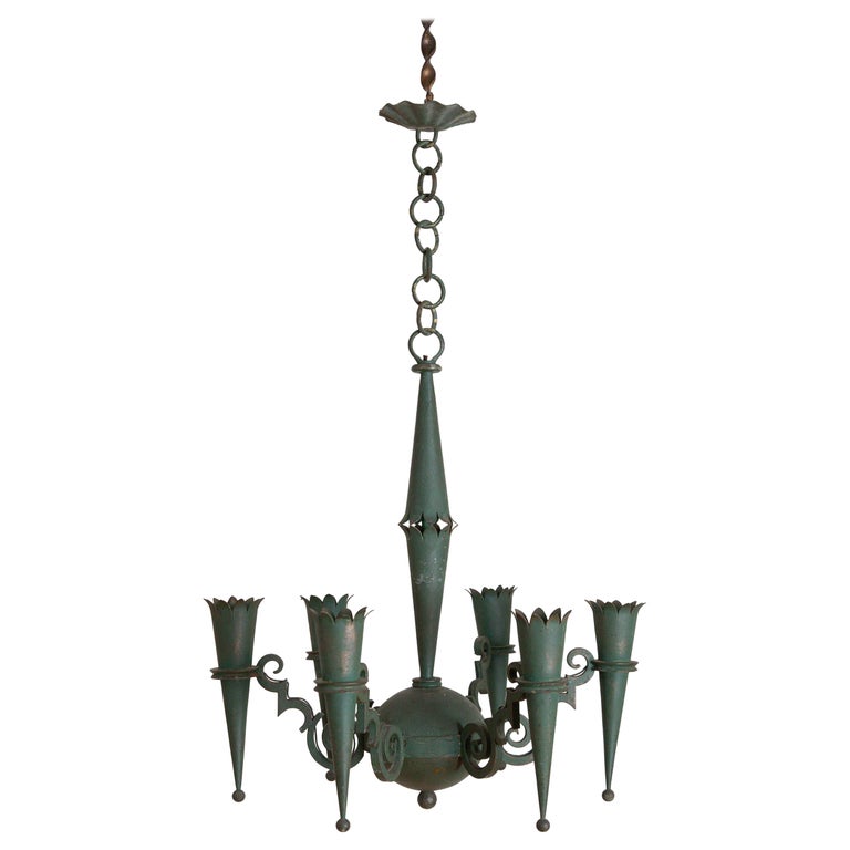 Painted Iron and Metal 6-Light Chandelier