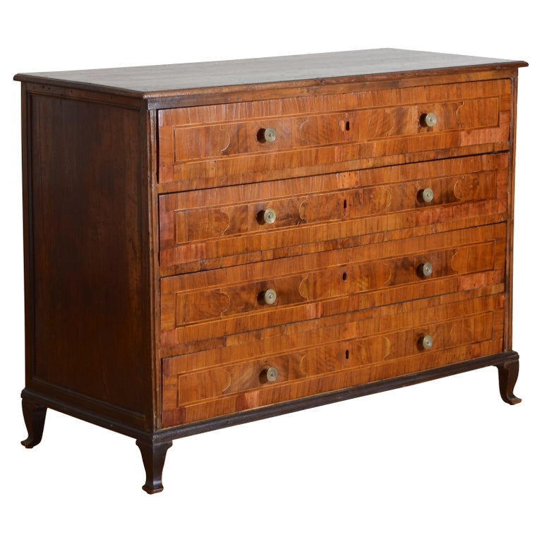 Walnut, Ebonized, and Veneered 4-Drawer Commode