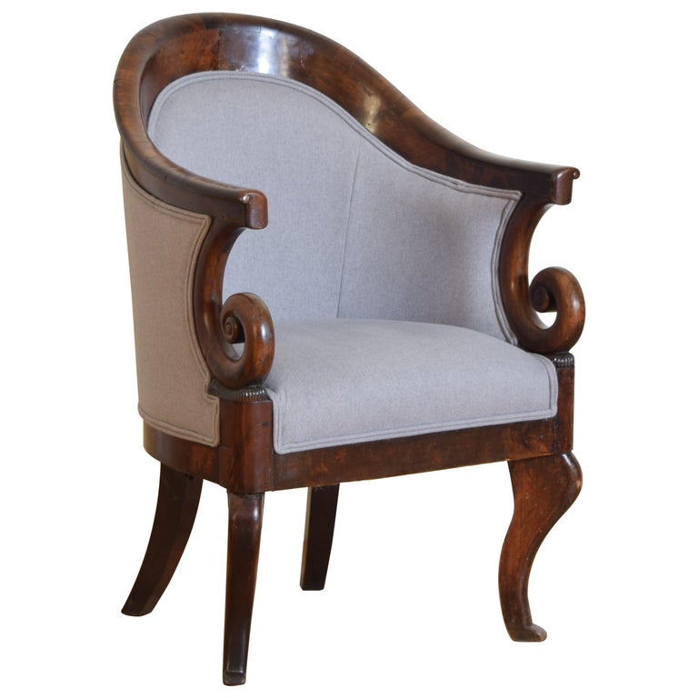 Walnut and Upholstered Officer’s Bergere