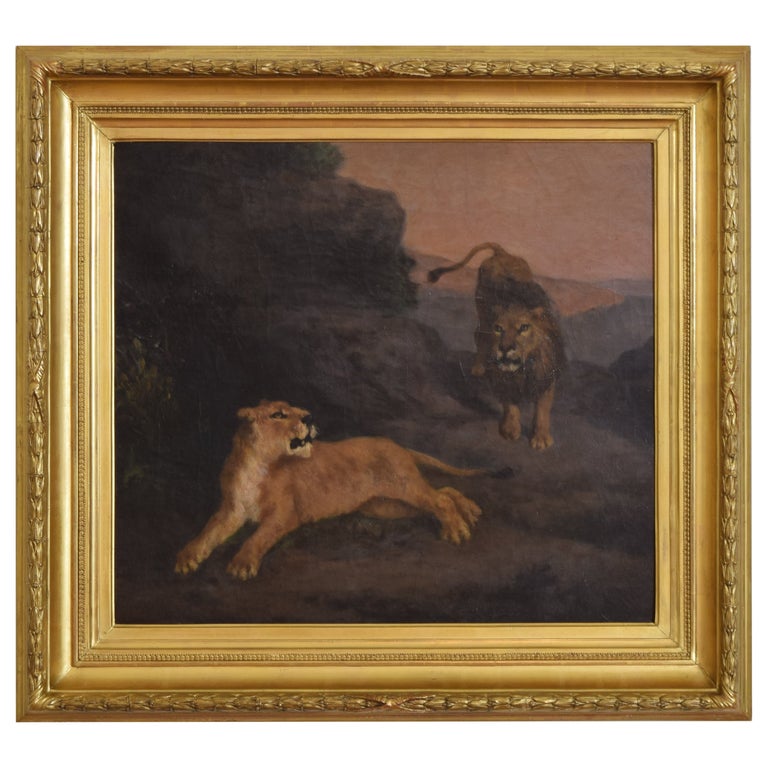 Oil on Canvas, Lioness and Lion