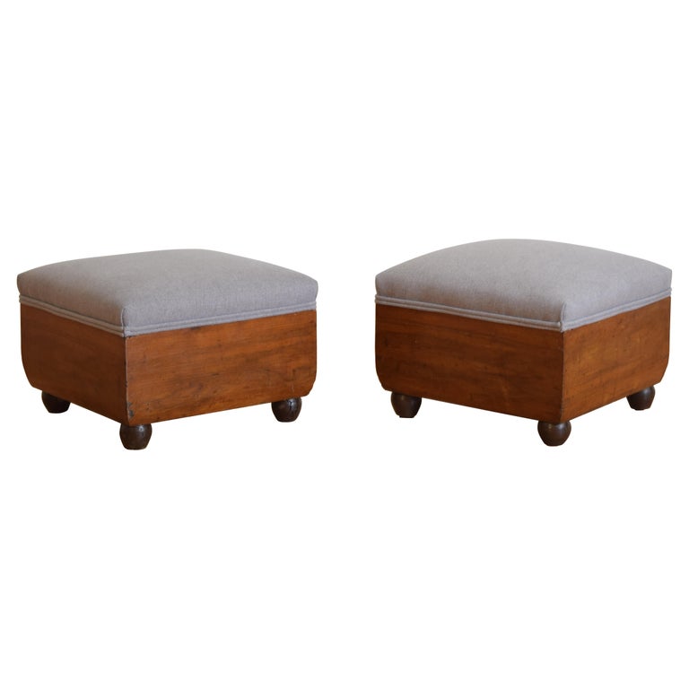 Pair of Walnut and Upholstered Footstools