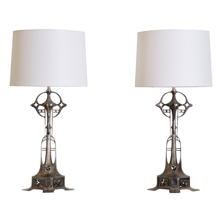 Pair of Silvered Metal Table Lamps