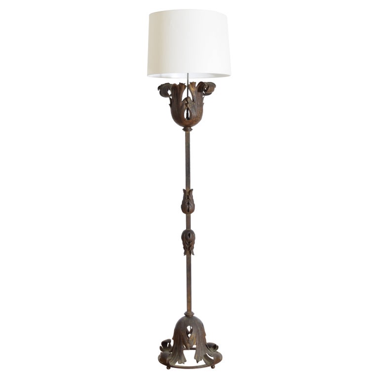 Wrought Iron and Gilt Metal Floor Lamp