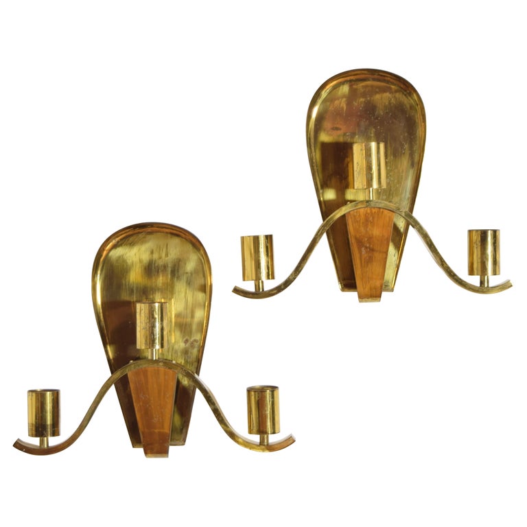 Pair of Large Brass 3-Light Sconces