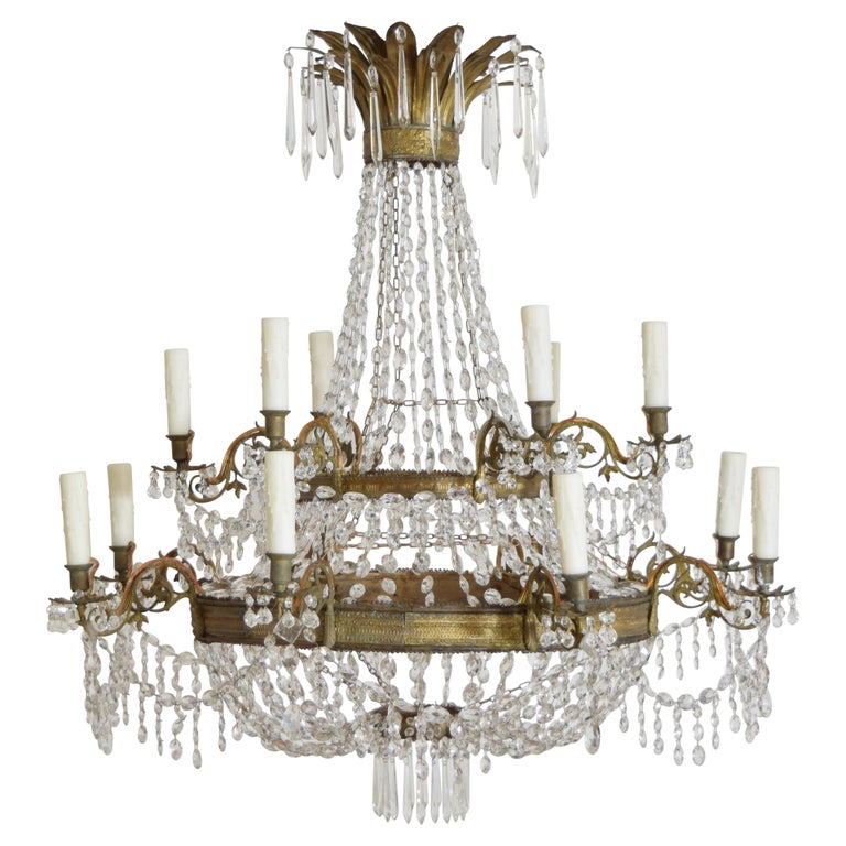 Brass and Glass 14-Light Chandelier