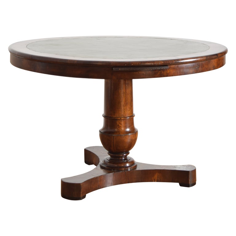 Walnut and Leather-Top Center or Library Table