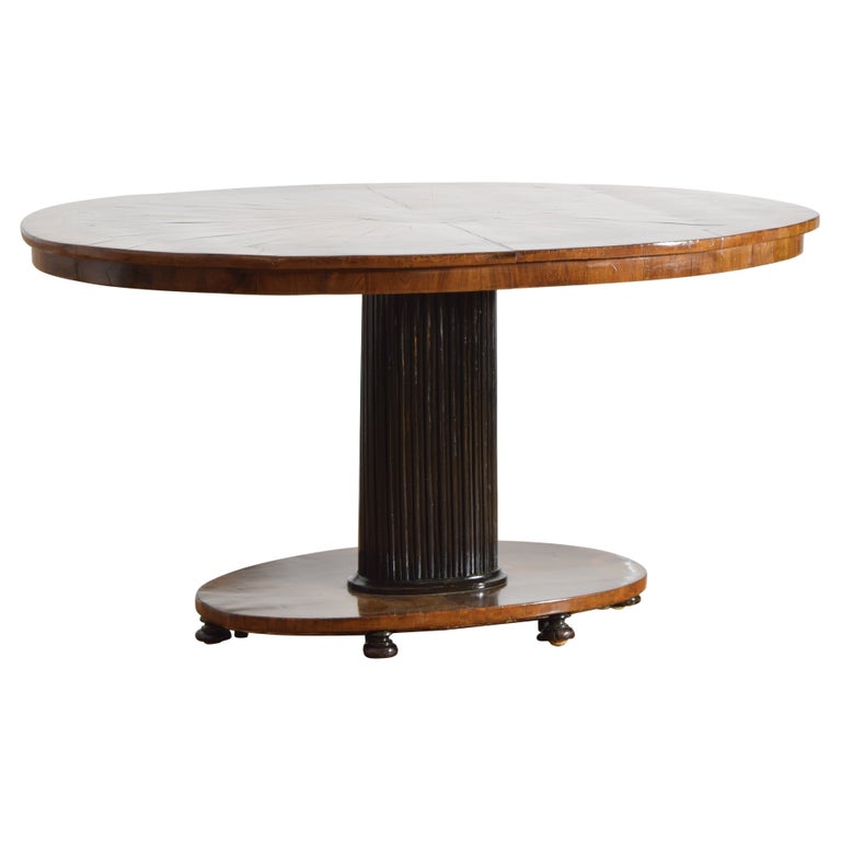 Walnut and Ebonized Oval Center or Dining Table