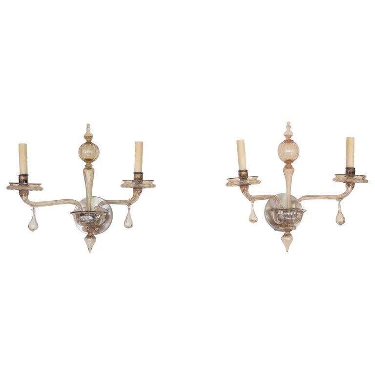 Pair of Murano Blown Glass 2-Light Sconces