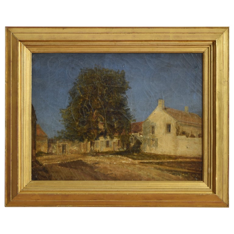 Oil on Canvas, Large Tree and Provincial Farmhouse