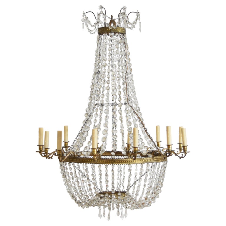 Cast Metal and Glass 12-Light Chandelier