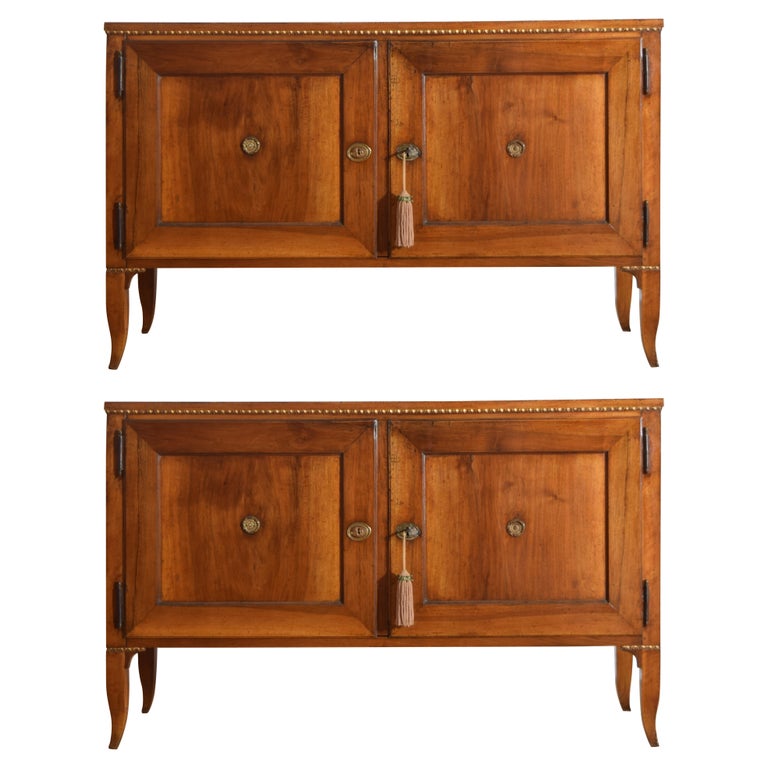 Pair of Walnut and Giltwood 2-Door Credenzas