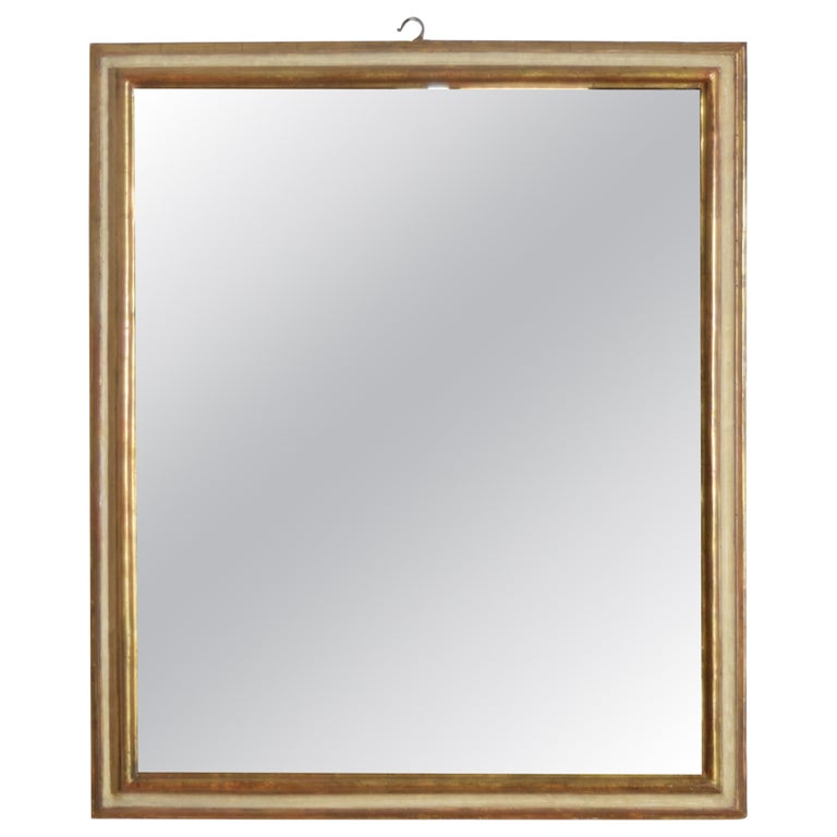 Shaped Walnut Giltwood and Painted Mirror