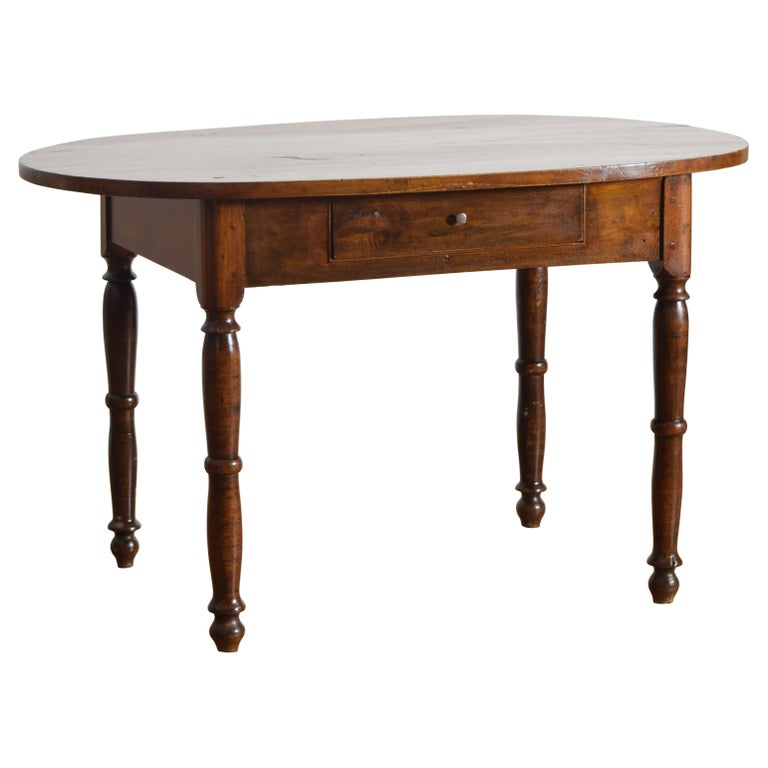 Walnut Oval 1-Drawer Center or Dining Table
