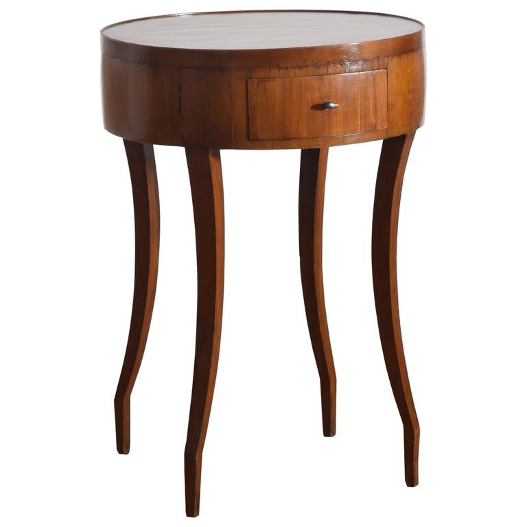 Shaped Walnut Circular 1-Drawer Table