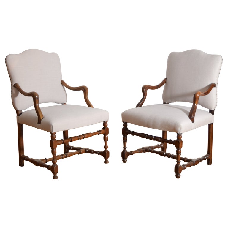 Pair of Turned Walnut and Upholstered Armchairs