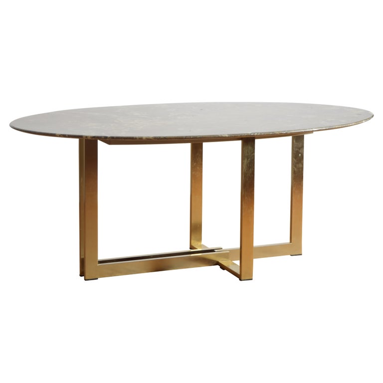 Marble and Chrome/Brass Plate Dining or Center Table