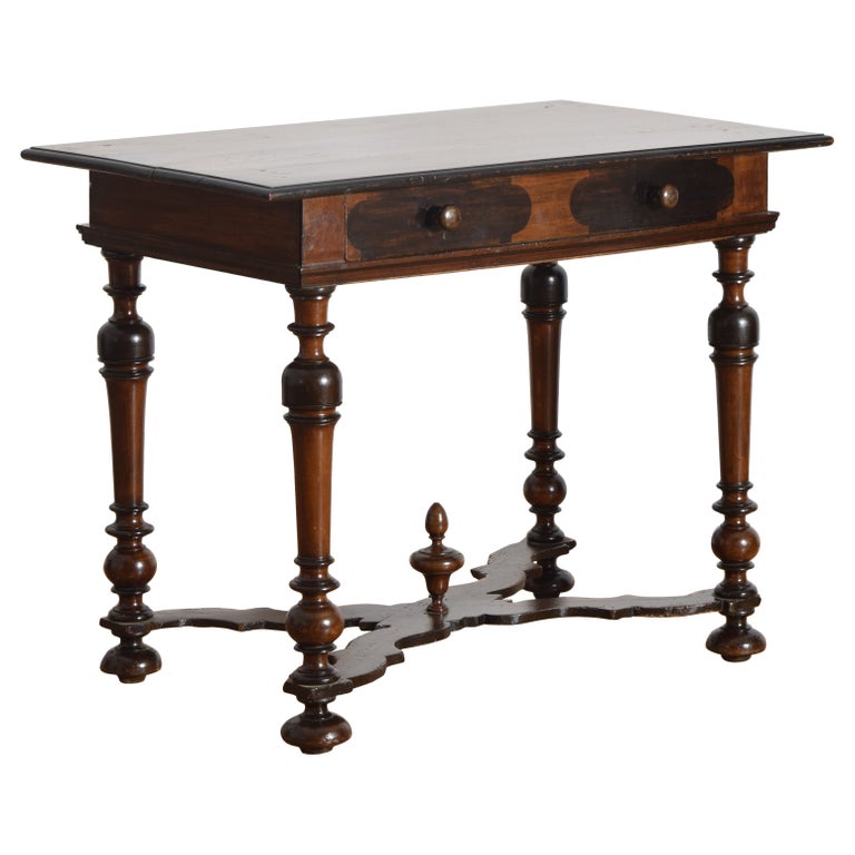 Turned Walnut and Ebonized 1-Drawer Table