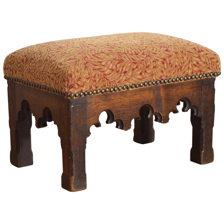 Oak and Upholstered Footstool