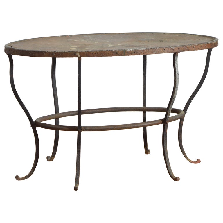 Wrought Iron and Copper Elliptical-Shaped Coffee Table