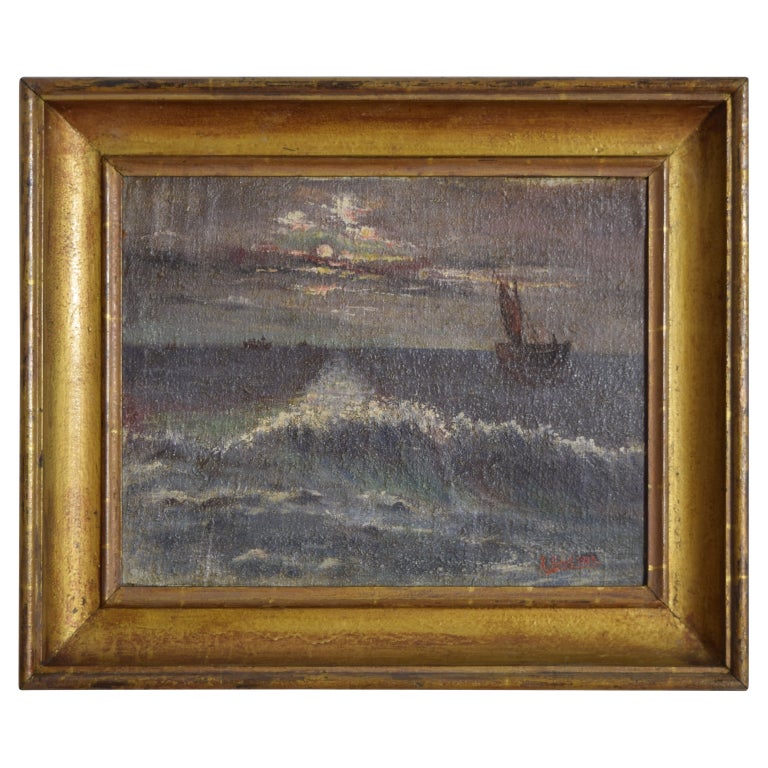 Oil on Canvas, Nocturne with Ship off Coast