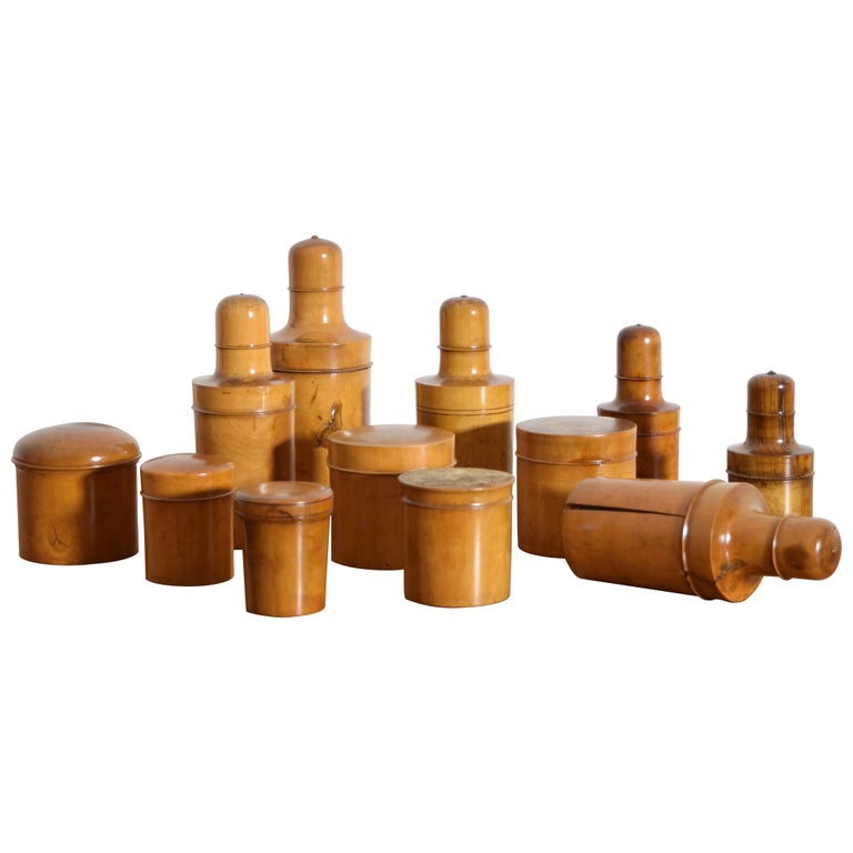 Collection of 12 Camphor Wood Cosmetic Containers