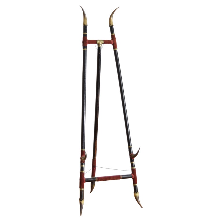 Horn, Brass, Velvet, and Ebonized Wood Easel