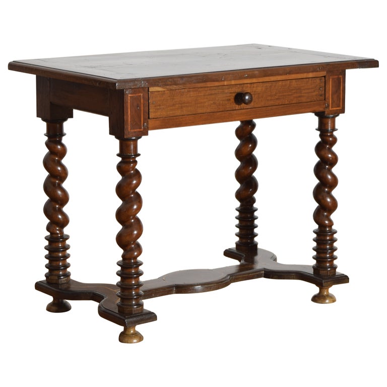 Walnut, Line Inlaid, and Turned 1-Drawer Table