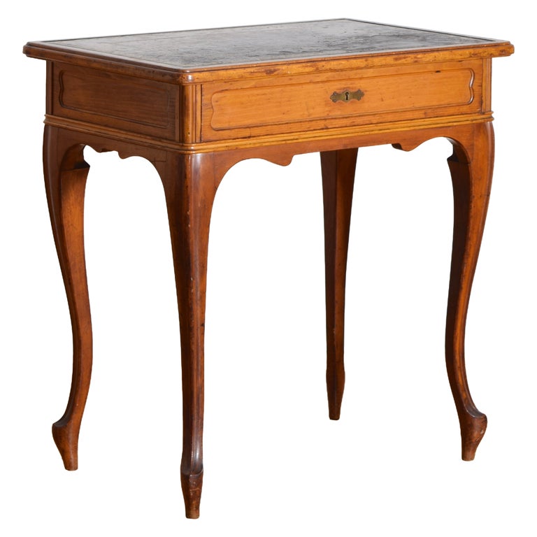 Light Walnut and Leather-Top 1-Drawer Writing or End Table