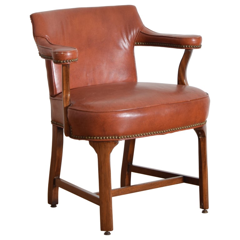 Mahogany and Faux Leather Upholstered Armchair