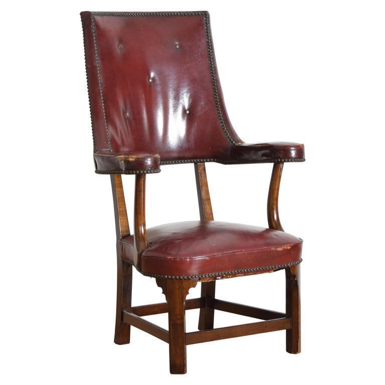 Tall Back Mahogany and Tufted Naugahyde Upholstered Armchair
