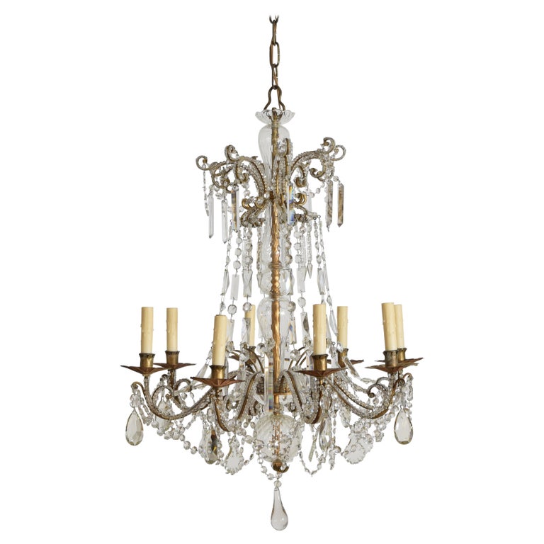 Gilt Metal and Glass 8-Light Chandelier