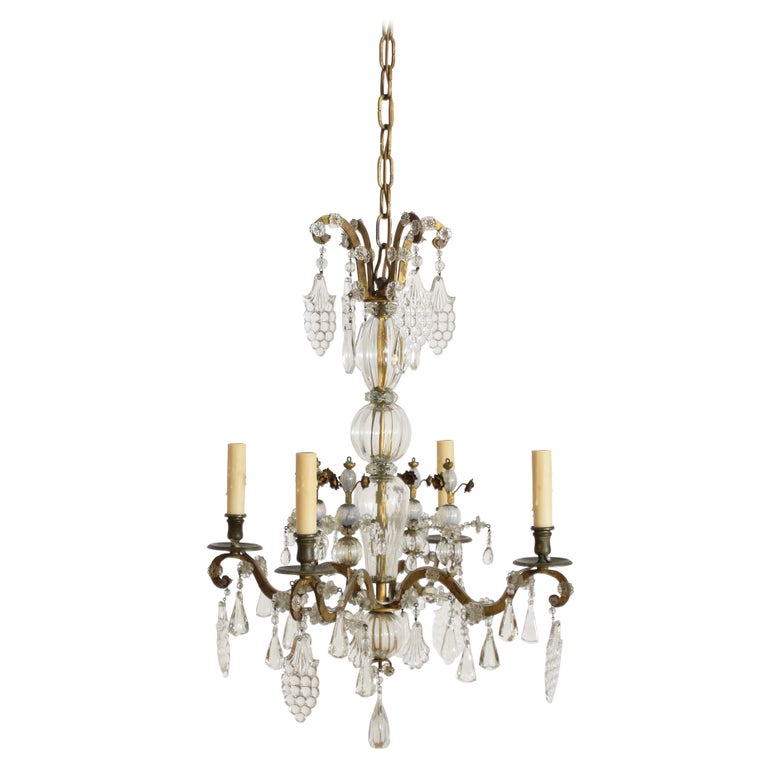Gilt Metal and Blown Glass 4-Light Chandelier