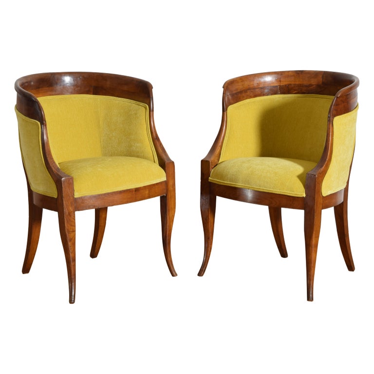Pair of Walnut and Upholstered Bergeres