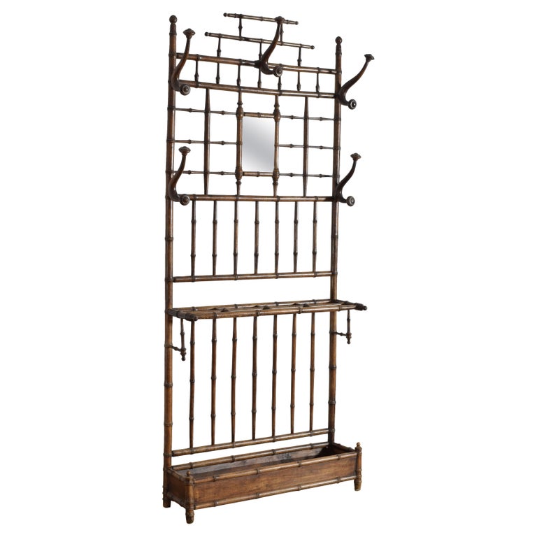 Walnut Faux Bamboo Hall Tree with Umbrella Stand