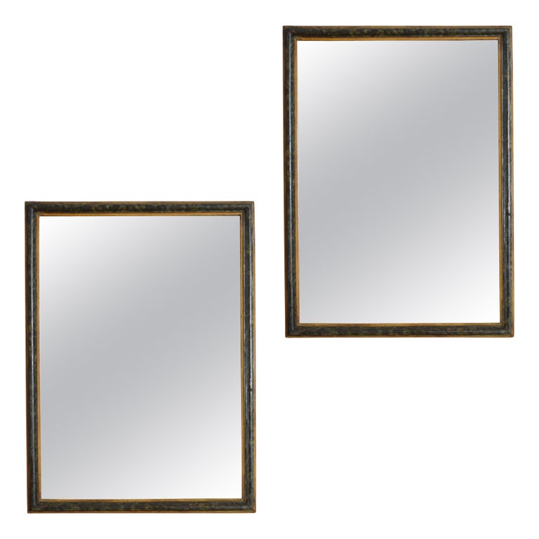 Pair of Faux Marble Painted and Gilded Mirrors