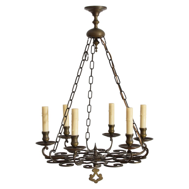 Cast and Patinated Bronze 6-Light Chandelier