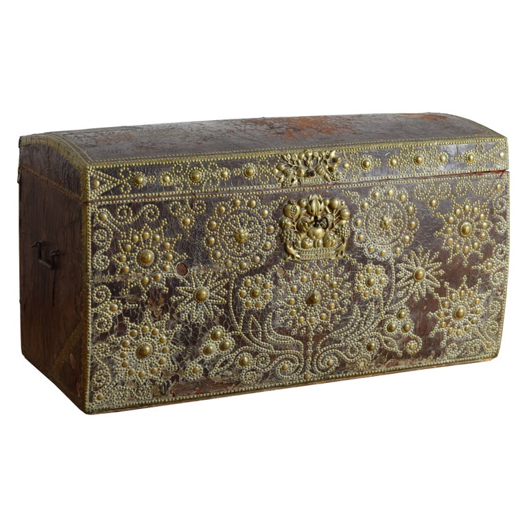 Leather, Brass, and Wrought Iron Trunk