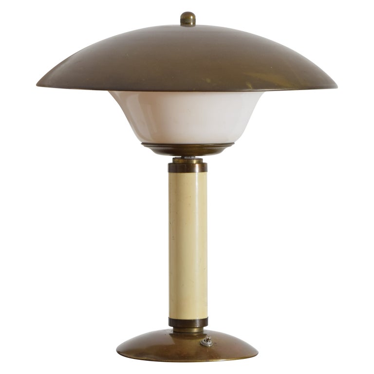 Brass, Enamel, and Plastic Table Lamp
