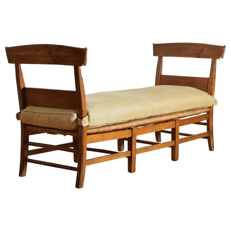 Walnut and Rush Seat High Sided Bench or Daybed