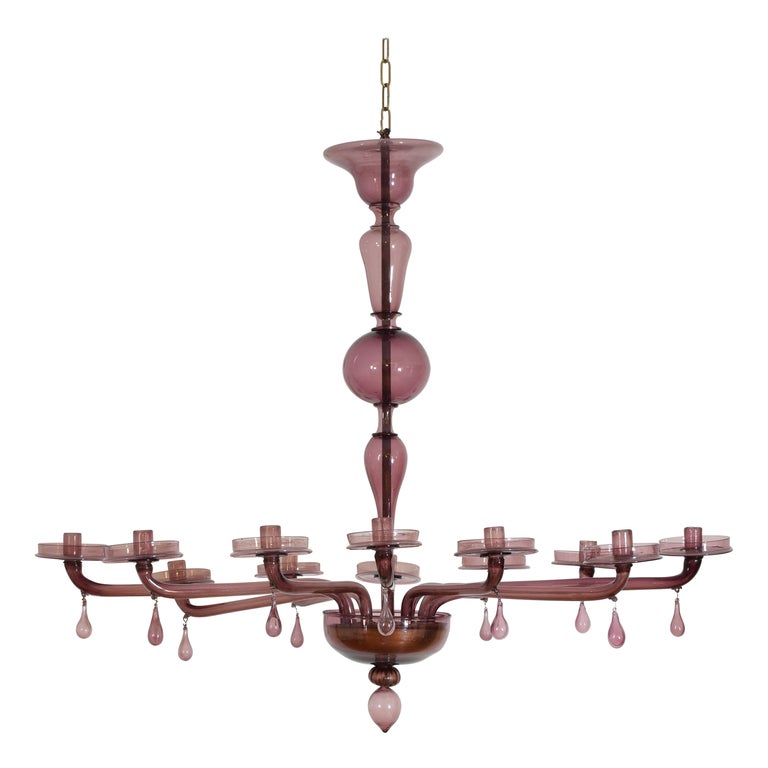 Large Murano Glass Oval 12-Light Chandelier