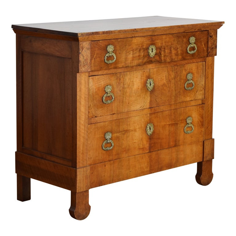 Light Walnut 3-Drawer Brass Mounted Commode
